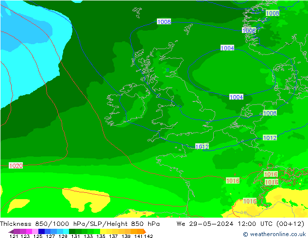 Thck 850-1000 hPa Arpege-eu  29.05.2024 12 UTC