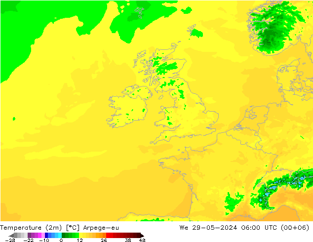 Temperature (2m) Arpege-eu We 29.05.2024 06 UTC