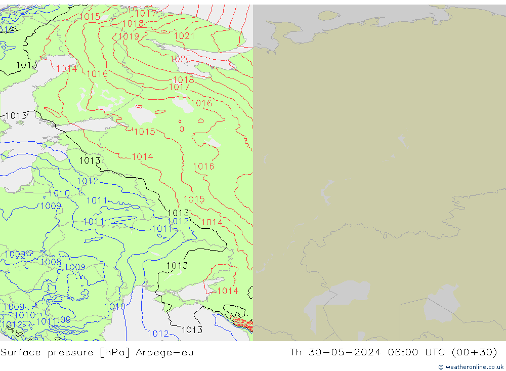 Surface pressure Arpege-eu Th 30.05.2024 06 UTC