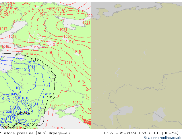 Atmosférický tlak Arpege-eu Pá 31.05.2024 06 UTC