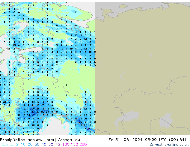 Precipitation accum. Arpege-eu Fr 31.05.2024 06 UTC