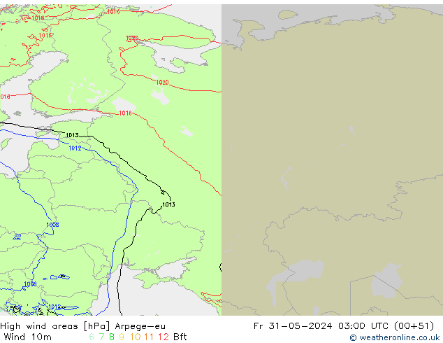 High wind areas Arpege-eu ven 31.05.2024 03 UTC