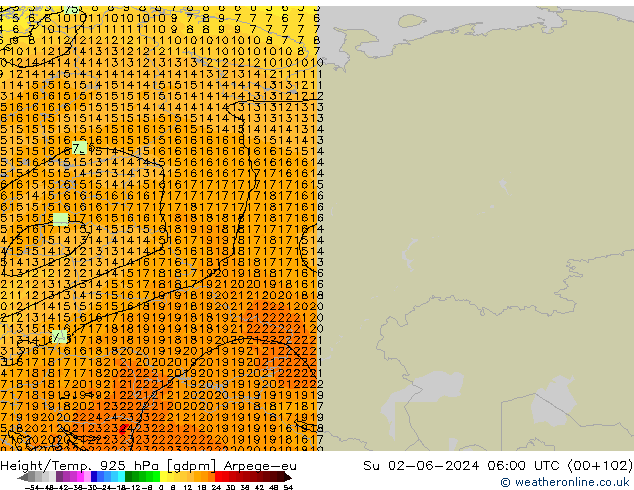 Height/Temp. 925 hPa Arpege-eu Su 02.06.2024 06 UTC