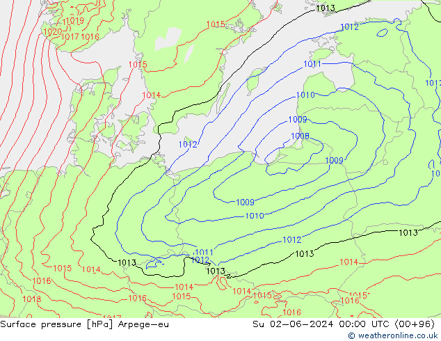 Surface pressure Arpege-eu Su 02.06.2024 00 UTC