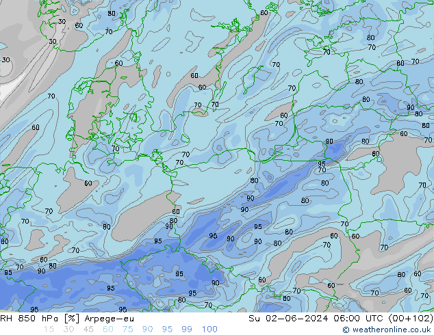 RV 850 hPa Arpege-eu zo 02.06.2024 06 UTC