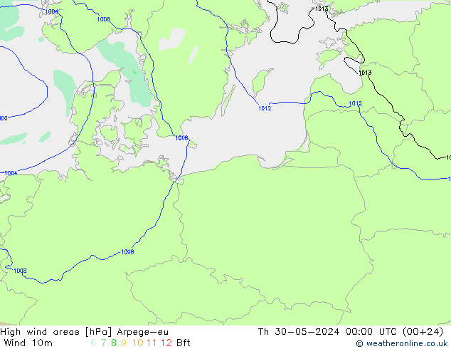 High wind areas Arpege-eu Th 30.05.2024 00 UTC