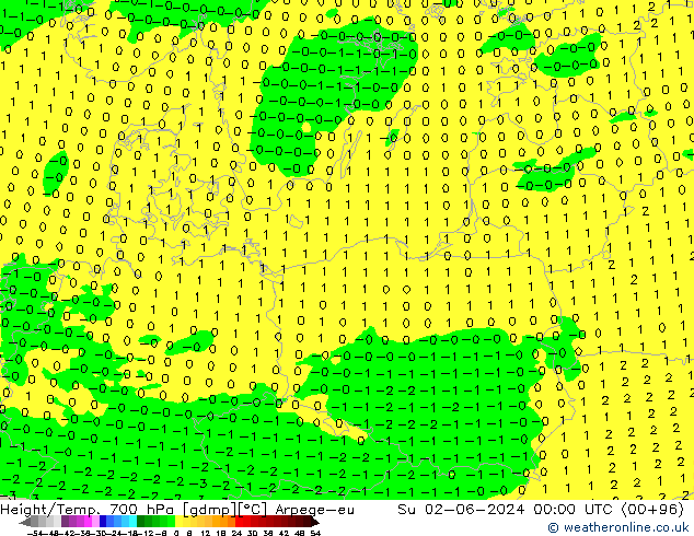 Height/Temp. 700 hPa Arpege-eu Dom 02.06.2024 00 UTC