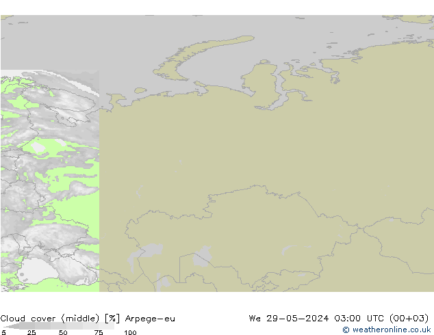 Cloud cover (middle) Arpege-eu We 29.05.2024 03 UTC