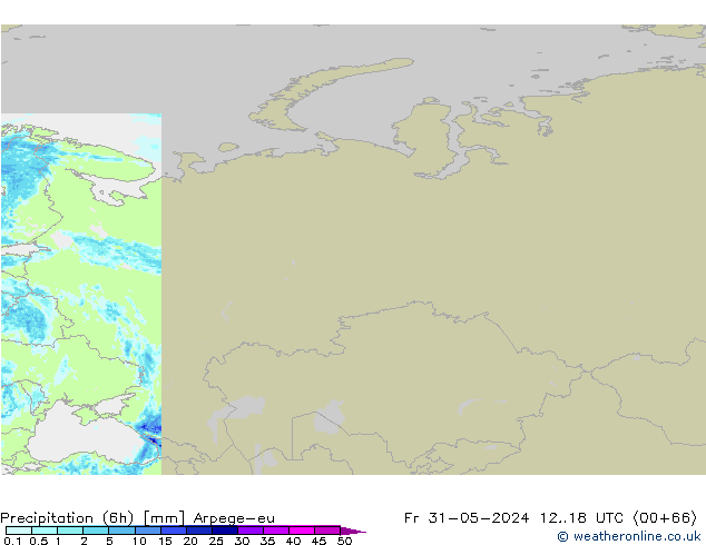 Precipitación (6h) Arpege-eu vie 31.05.2024 18 UTC