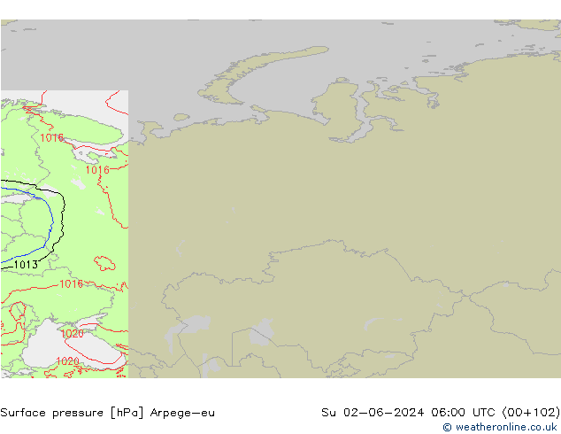 Presión superficial Arpege-eu dom 02.06.2024 06 UTC