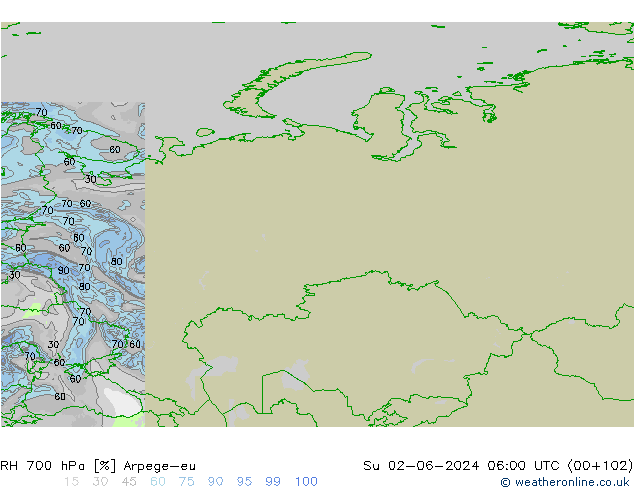 RH 700 hPa Arpege-eu nie. 02.06.2024 06 UTC