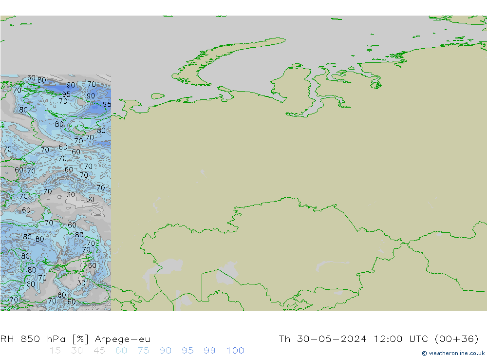 850 hPa Nispi Nem Arpege-eu Per 30.05.2024 12 UTC