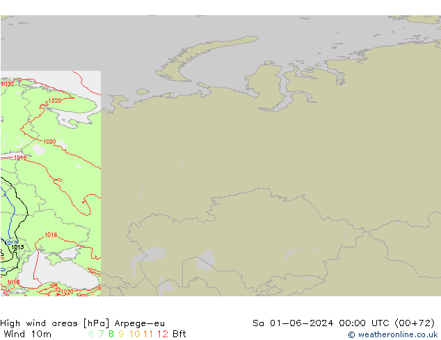 High wind areas Arpege-eu Sa 01.06.2024 00 UTC