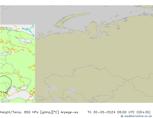 Height/Temp. 850 hPa Arpege-eu Čt 30.05.2024 06 UTC