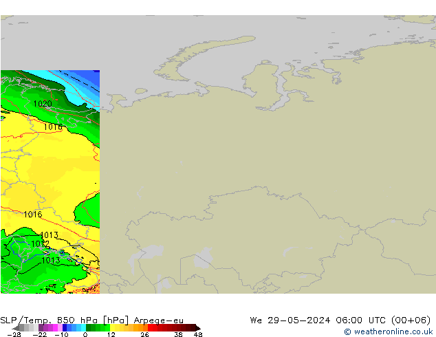 850 hPa Yer Bas./Sıc Arpege-eu Çar 29.05.2024 06 UTC