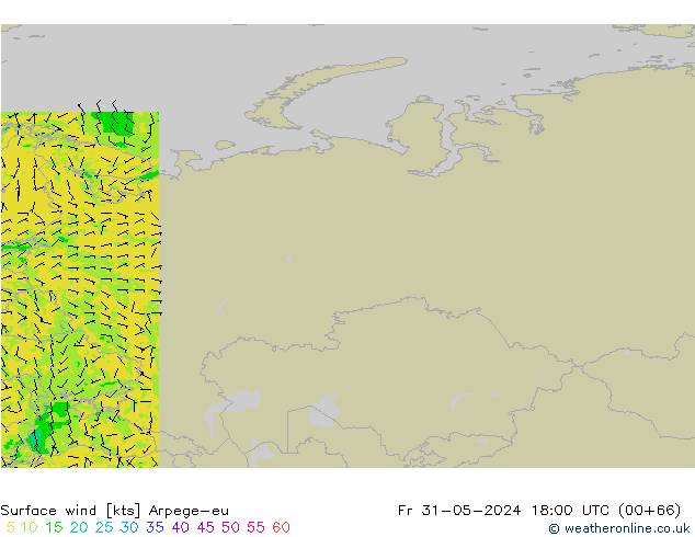 Viento 10 m Arpege-eu vie 31.05.2024 18 UTC