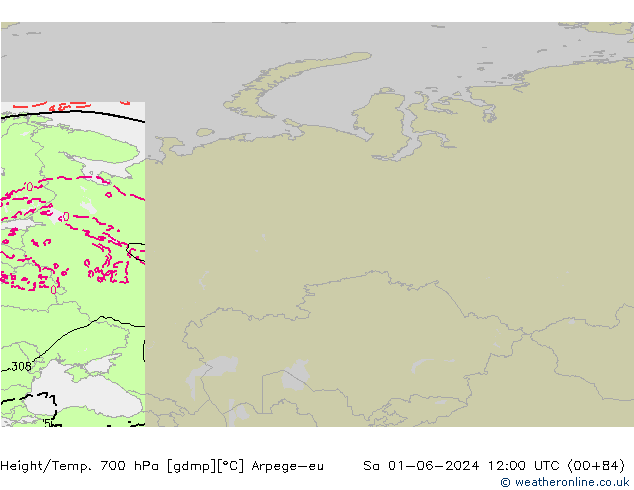 Height/Temp. 700 hPa Arpege-eu Sa 01.06.2024 12 UTC