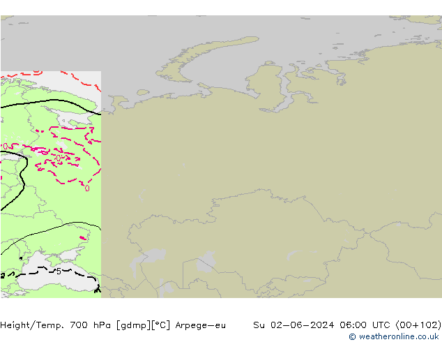 Height/Temp. 700 hPa Arpege-eu Su 02.06.2024 06 UTC