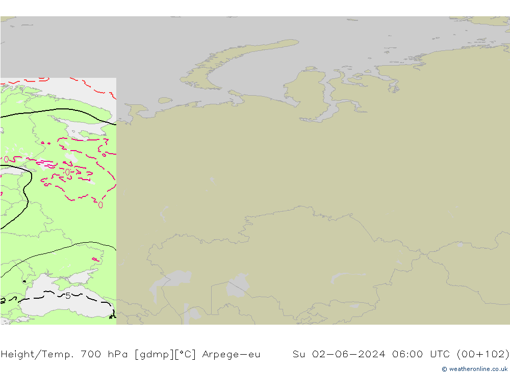 Height/Temp. 700 гПа Arpege-eu Вс 02.06.2024 06 UTC