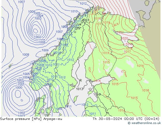 地面气压 Arpege-eu 星期四 30.05.2024 00 UTC