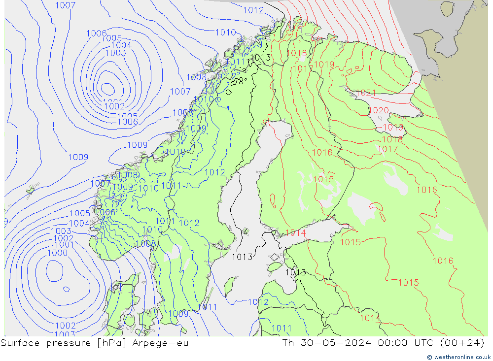 pressão do solo Arpege-eu Qui 30.05.2024 00 UTC