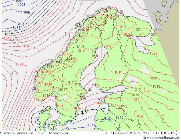 Surface pressure Arpege-eu Fr 31.05.2024 21 UTC