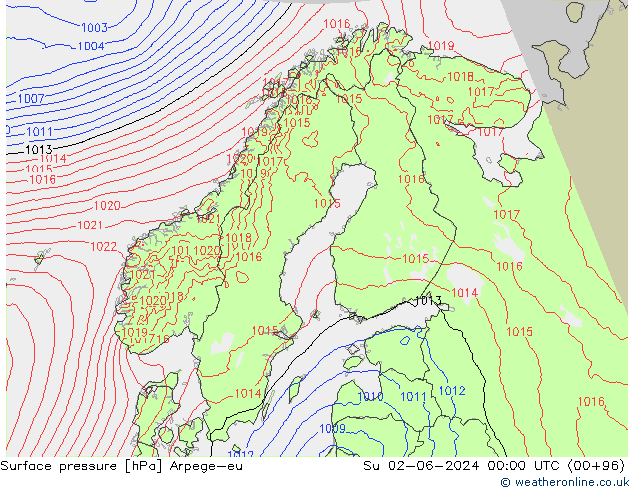 Surface pressure Arpege-eu Su 02.06.2024 00 UTC