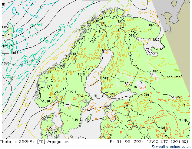 Theta-e 850hPa Arpege-eu Fr 31.05.2024 12 UTC