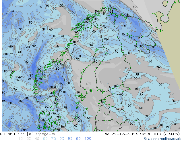 RH 850 hPa Arpege-eu St 29.05.2024 06 UTC