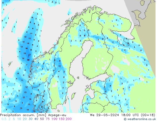 Precipitation accum. Arpege-eu We 29.05.2024 18 UTC