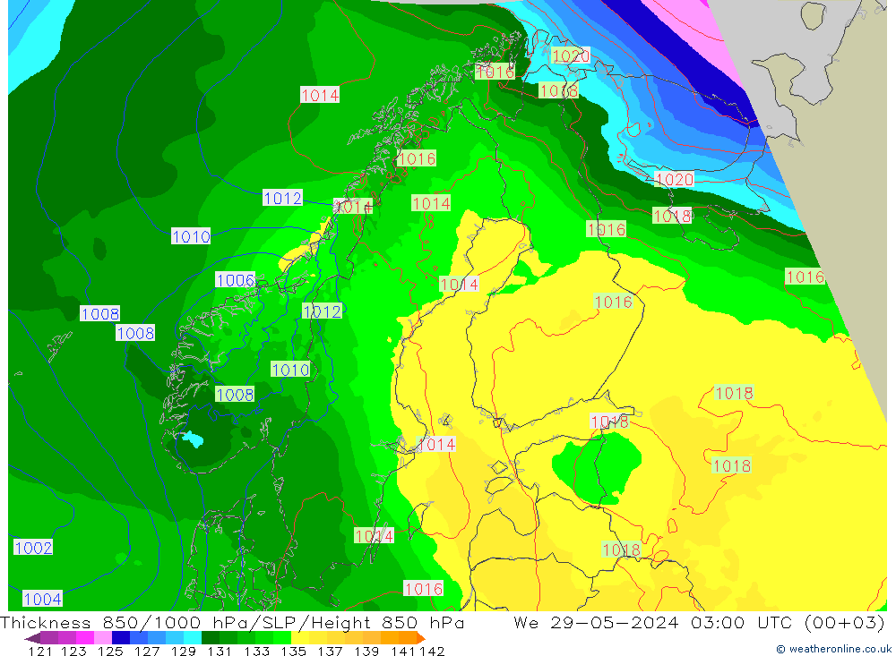 Thck 850-1000 hPa Arpege-eu 星期三 29.05.2024 03 UTC