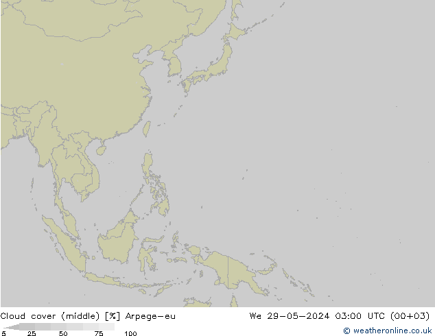 Cloud cover (middle) Arpege-eu We 29.05.2024 03 UTC