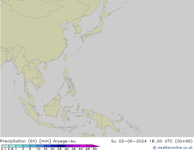 Precipitazione (6h) Arpege-eu dom 02.06.2024 00 UTC