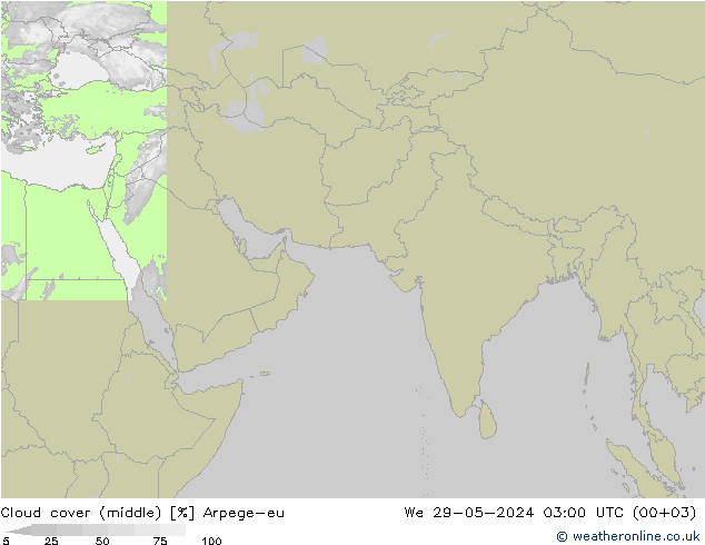 Cloud cover (middle) Arpege-eu We 29.05.2024 03 UTC