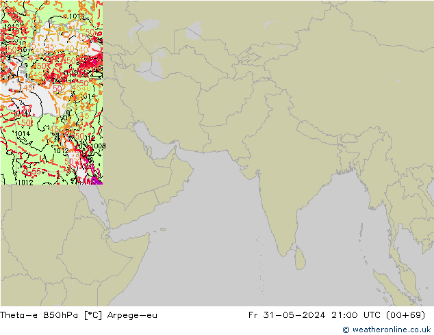 Theta-e 850hPa Arpege-eu Fr 31.05.2024 21 UTC