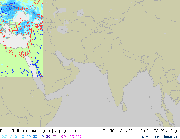 Precipitation accum. Arpege-eu Čt 30.05.2024 15 UTC