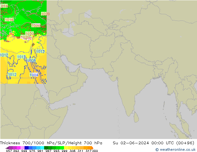 Thck 700-1000 hPa Arpege-eu Su 02.06.2024 00 UTC