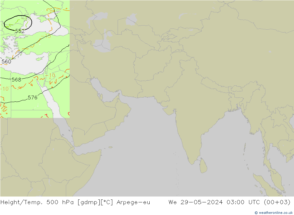 Height/Temp. 500 hPa Arpege-eu śro. 29.05.2024 03 UTC