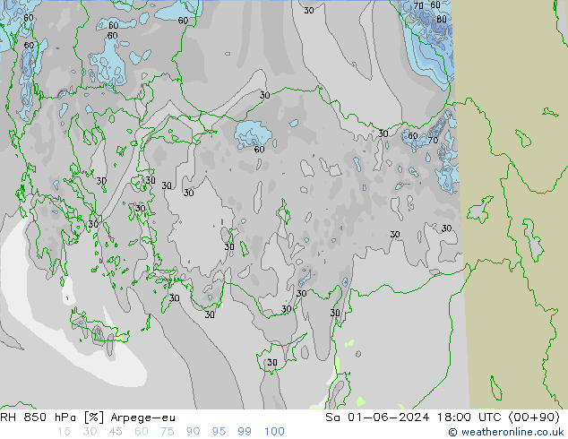 Humidité rel. 850 hPa Arpege-eu sam 01.06.2024 18 UTC