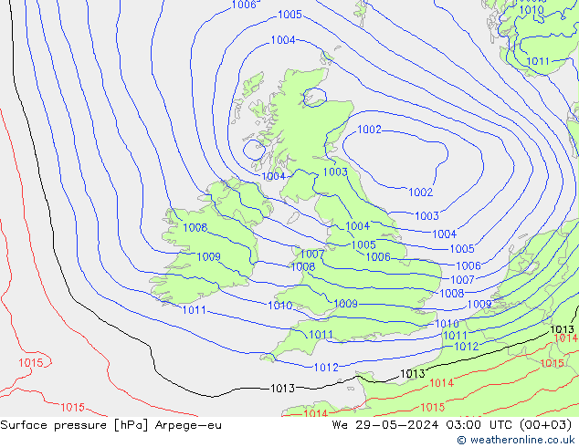 Pressione al suolo Arpege-eu mer 29.05.2024 03 UTC