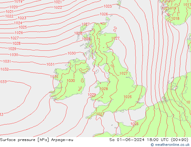 Atmosférický tlak Arpege-eu So 01.06.2024 18 UTC