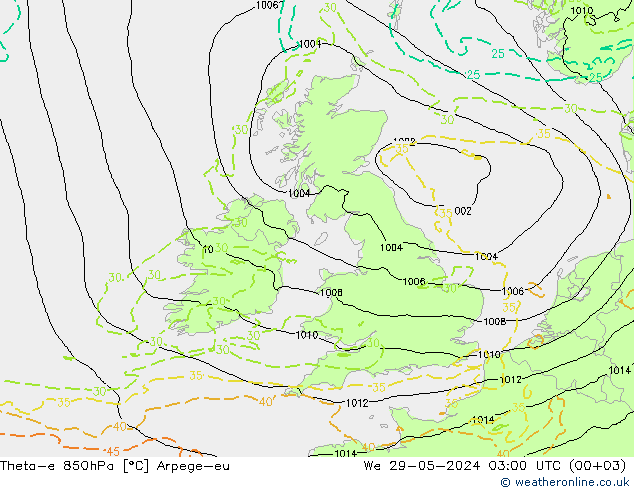 Theta-e 850hPa Arpege-eu  29.05.2024 03 UTC