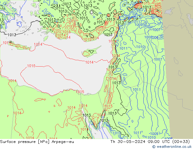 Atmosférický tlak Arpege-eu Čt 30.05.2024 09 UTC