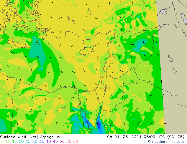 Surface wind Arpege-eu Sa 01.06.2024 06 UTC