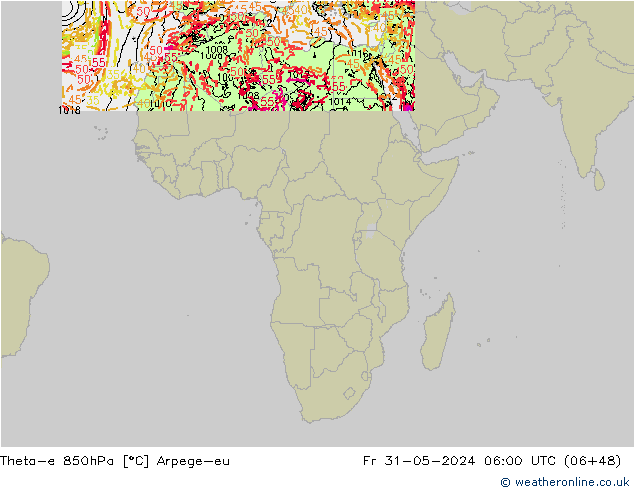 Theta-e 850hPa Arpege-eu pt. 31.05.2024 06 UTC