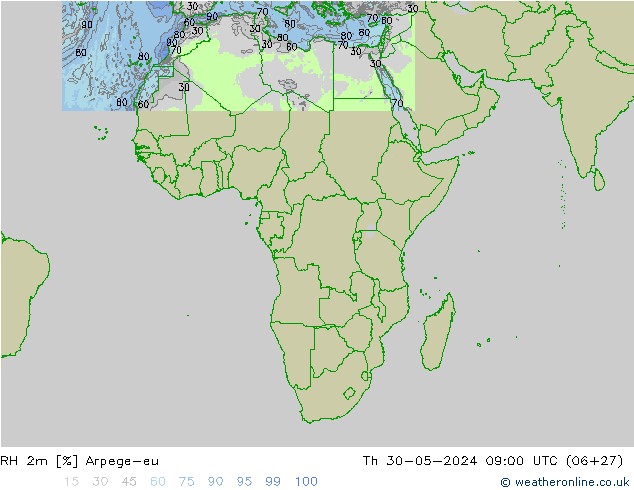 RH 2m Arpege-eu  30.05.2024 09 UTC