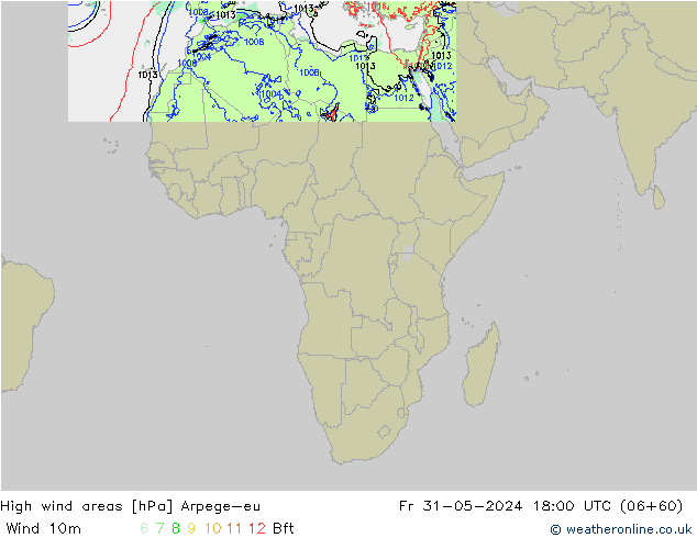 High wind areas Arpege-eu ven 31.05.2024 18 UTC