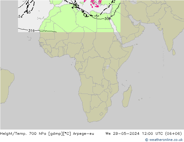 Géop./Temp. 700 hPa Arpege-eu mer 29.05.2024 12 UTC
