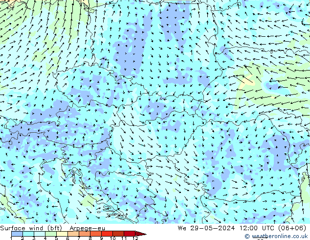 Surface wind (bft) Arpege-eu We 29.05.2024 12 UTC