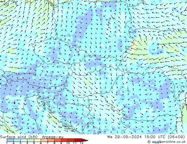 Surface wind (bft) Arpege-eu We 29.05.2024 15 UTC
